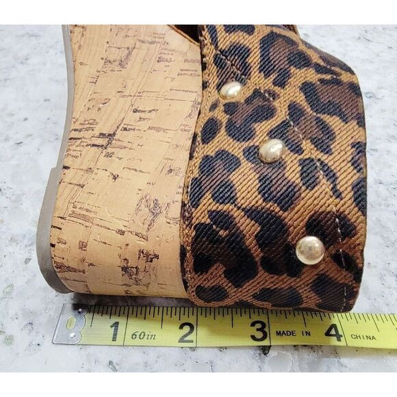 Montego Bay Club 6.5  Cork Wedge Sandals Leopard Print Brown Black 2" Heel‎ - Picture 8 of 12